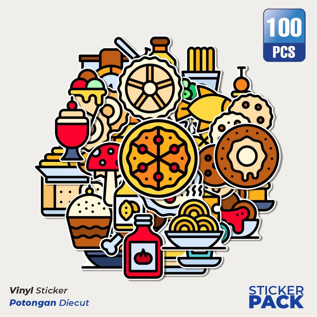 100 PCS MURAH Stiker Italian Food Flat Design Waterproof Aesthetic- Untuk Laptop, Motor, dan Helm - 