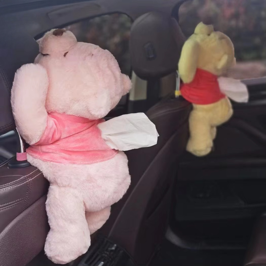 sney Winnie The Pooh Car Seat Hanging Plush Tissue Box Cartoon Winnie Paper Storage Box Car Decorati