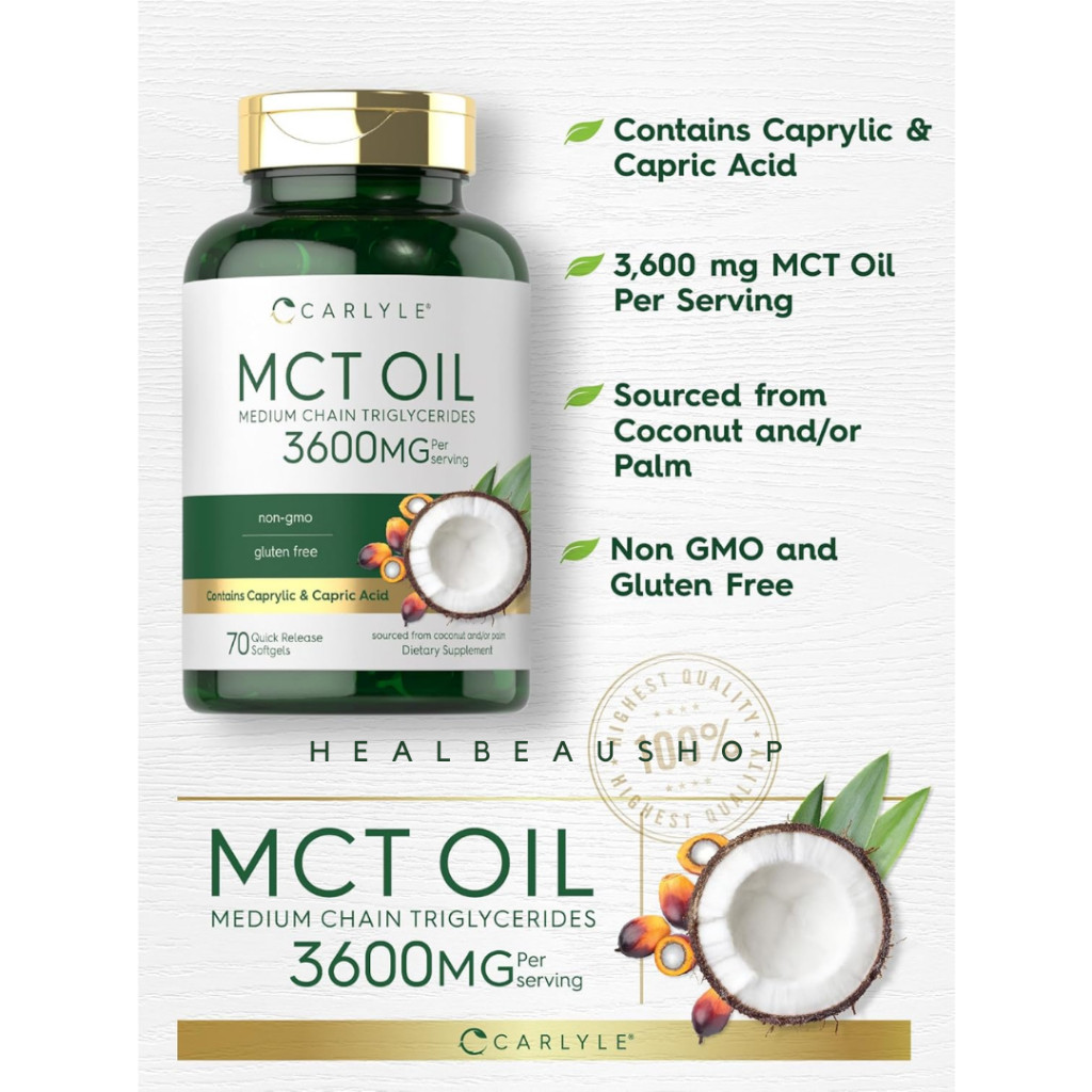 Carlyle MCT Oil 3600mg 70softgels Coconut Oil Capric & Caprylic Acid ORI USA