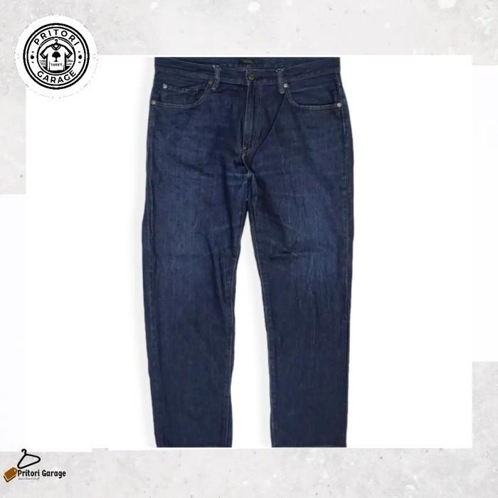 Raw Denim Jeans Tebal Uniqlo Black Tab Straight Blue Indigo Color 36