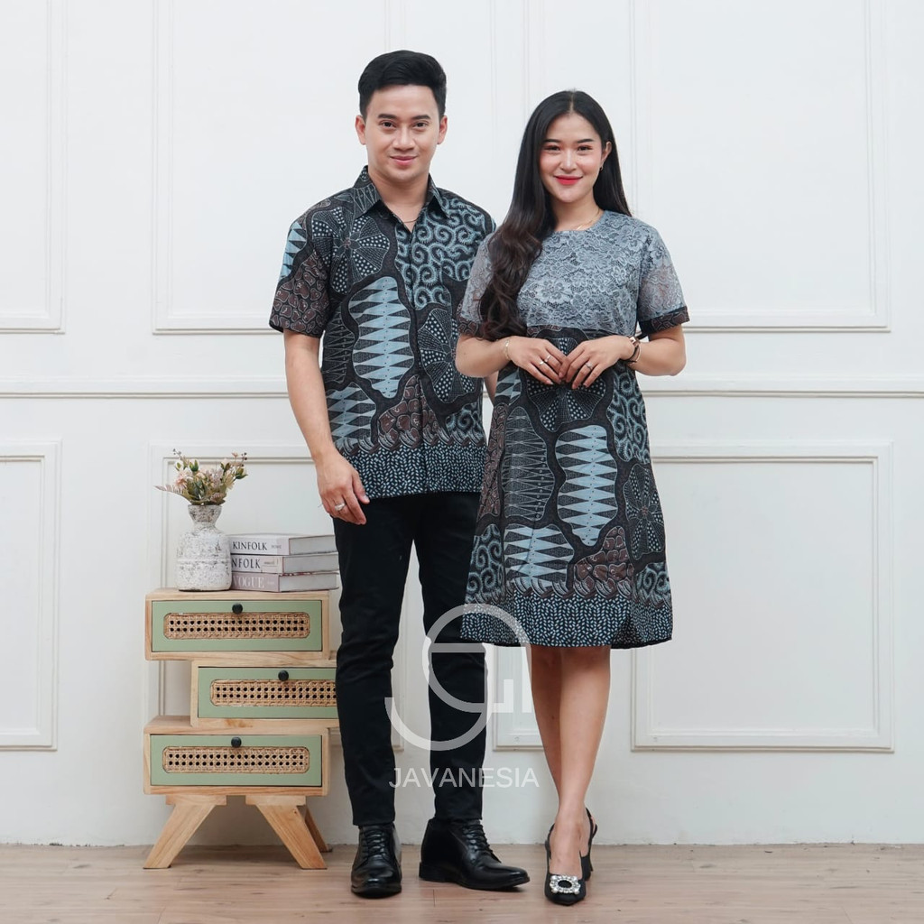 Outfit Couple Baju Batik Lengan Pendek Dress Brokat Kemeja Pria Baju Kantor Baju Cewek M LXL XXL