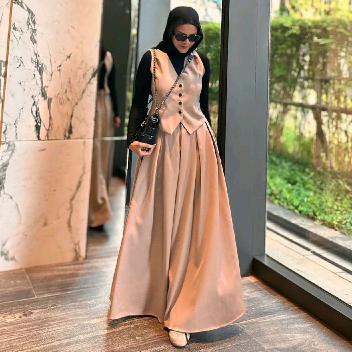 Shally set bay Renatha  Wanita Dress - oat, S, 95CM