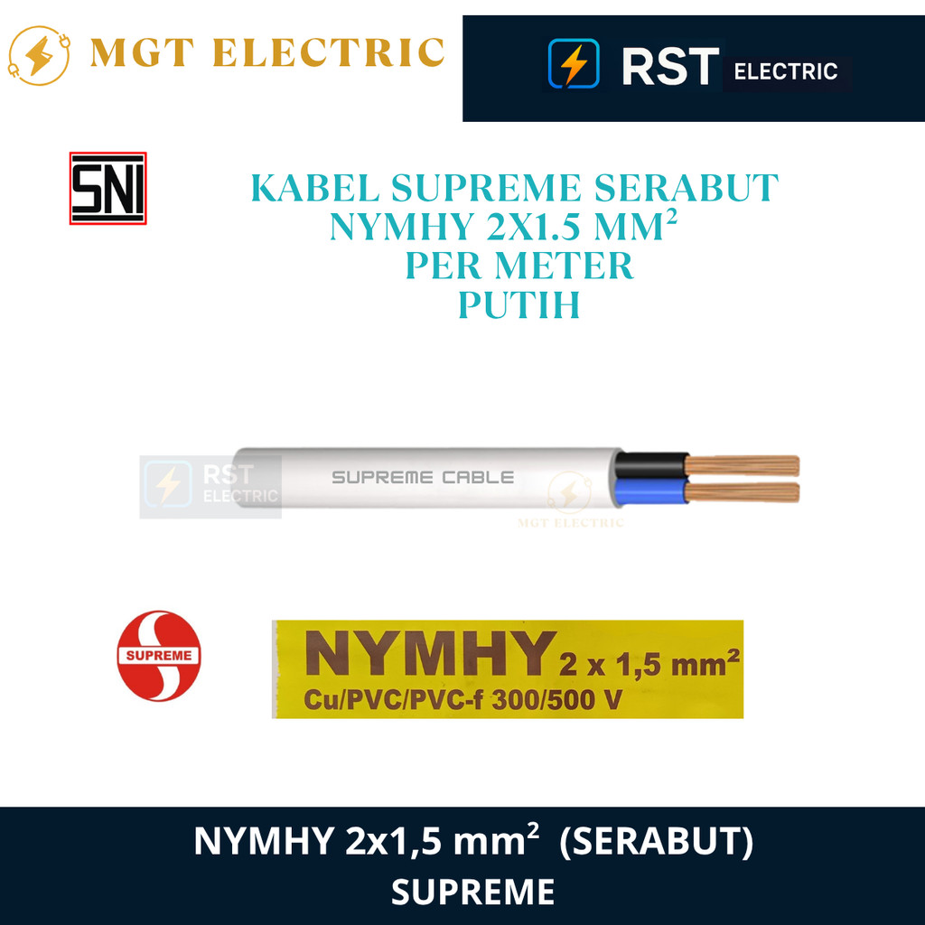 Kabel SUPREME NYMHY 2X1.5 Mm Putih Eceran / SUPREME NYMHY 2x1,5mm