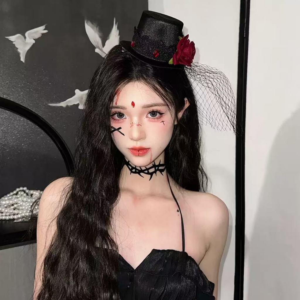 (Clariont) Women's Gothic Mini Top Hat Rose Hair Clip Accessories Halloween G039