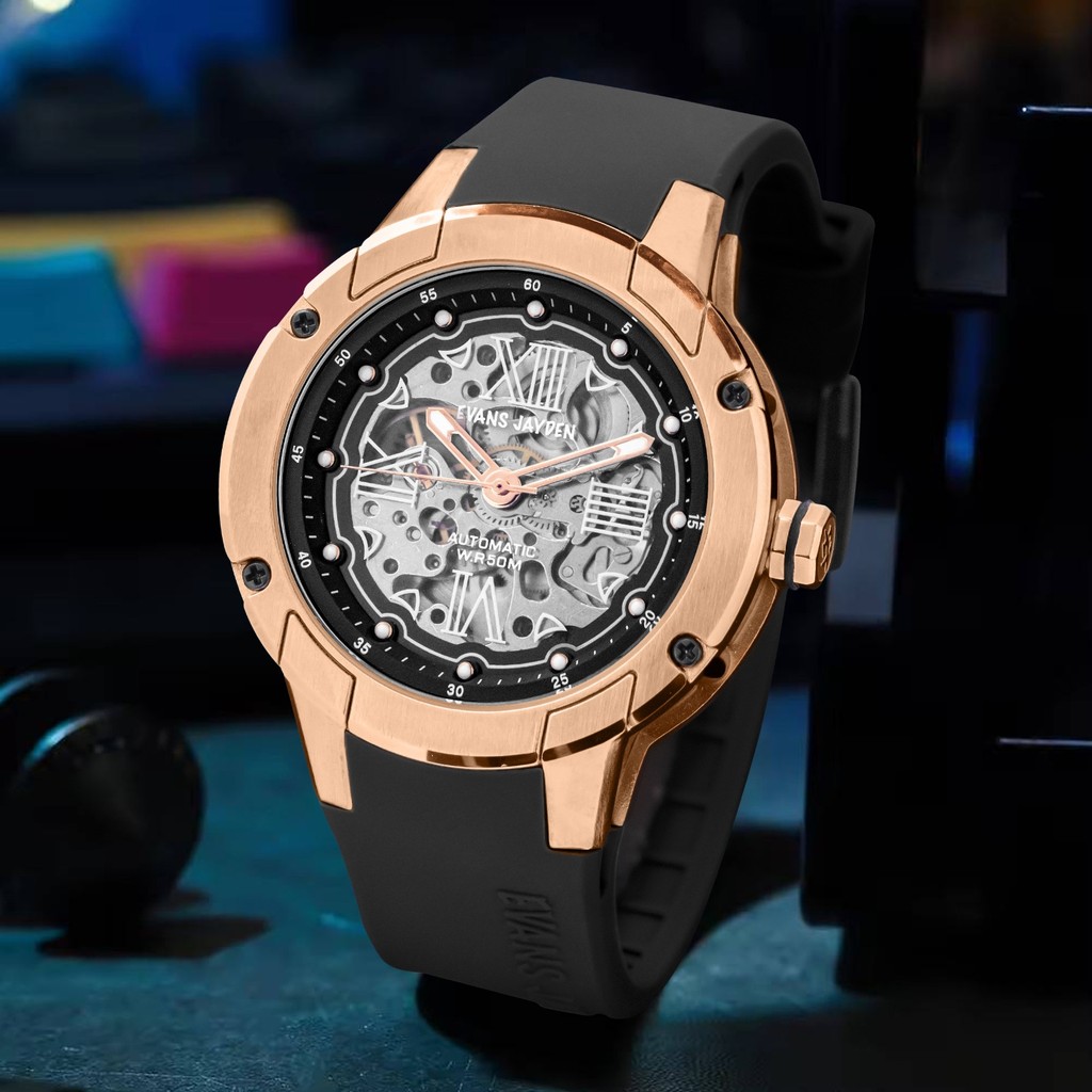 Jam tangan Evans Jayden Jam Tangan Pria 9571 Rubber Automatic Kaca Safir 5 ATM