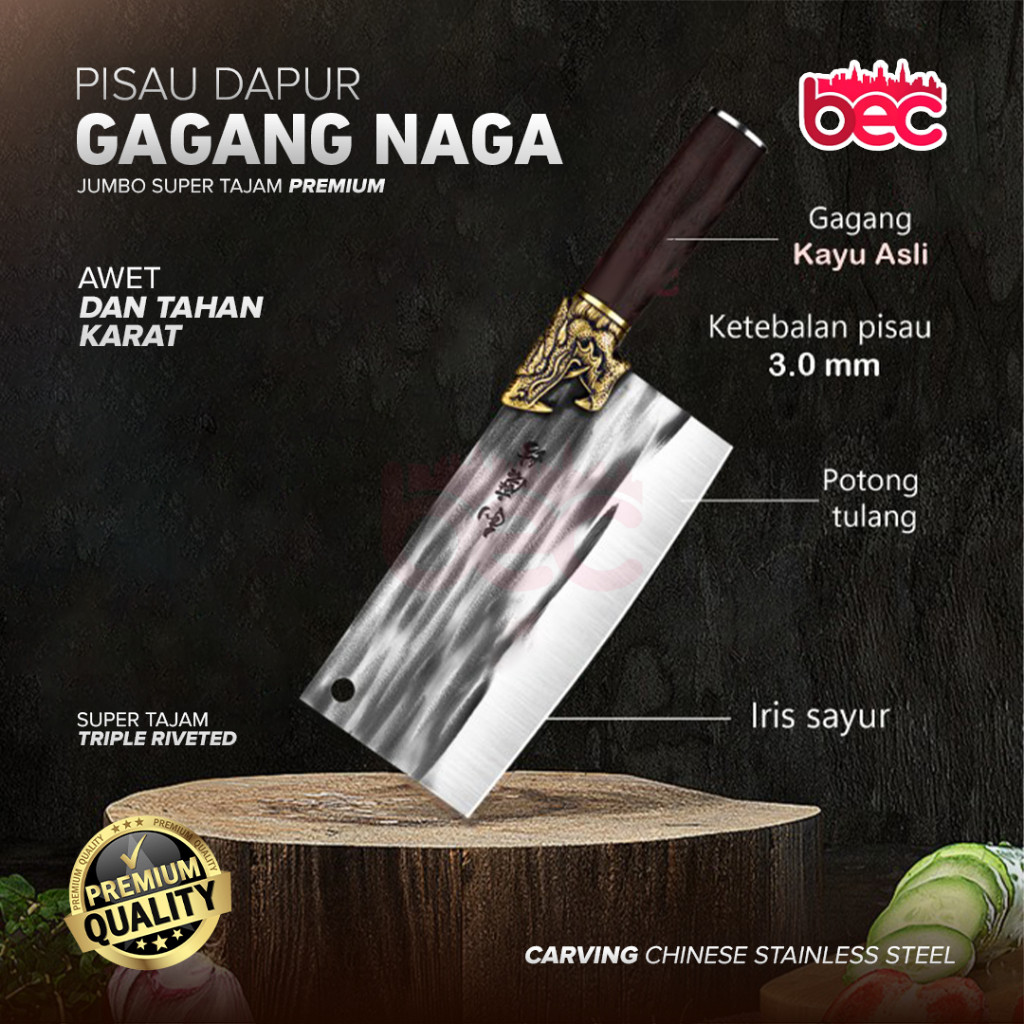 [BARU] [BEC] Pisau Dapur Gagang Naga Jumbo Super Tajam Golok Daging Terlaris Termurah
