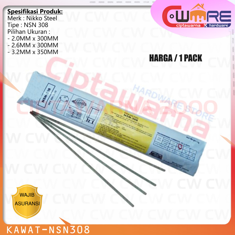 Kawat Las Bakar Besi Manual Stainless Nikko Steel NSN-308 2.0mm 2.6mm 3.2mm - CWTT