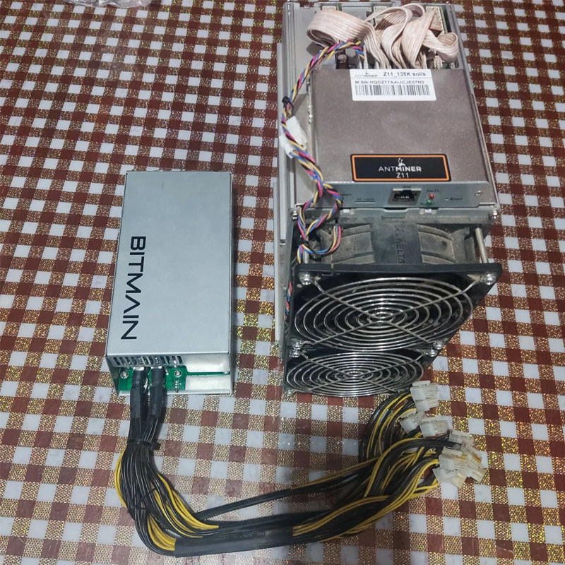 Antminer Z11 135KSols Equihash ASIC Miner — Bitmain Z11 Zcash ZEC Mining Machine with Power Supply —
