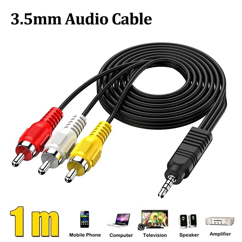 Kabel Audio Video 3.5mm ke RCA 1.5M TPE Stereo AV Converter Smartphone PC Laptop ke TV Speaker Ampli