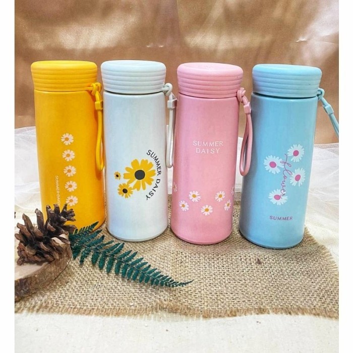 (ATH) Botol Minum Tumbler Summer Daisy 500 ml /Botol Kaca Daisy Bunga Summer Tumbler Glass Termos Ai