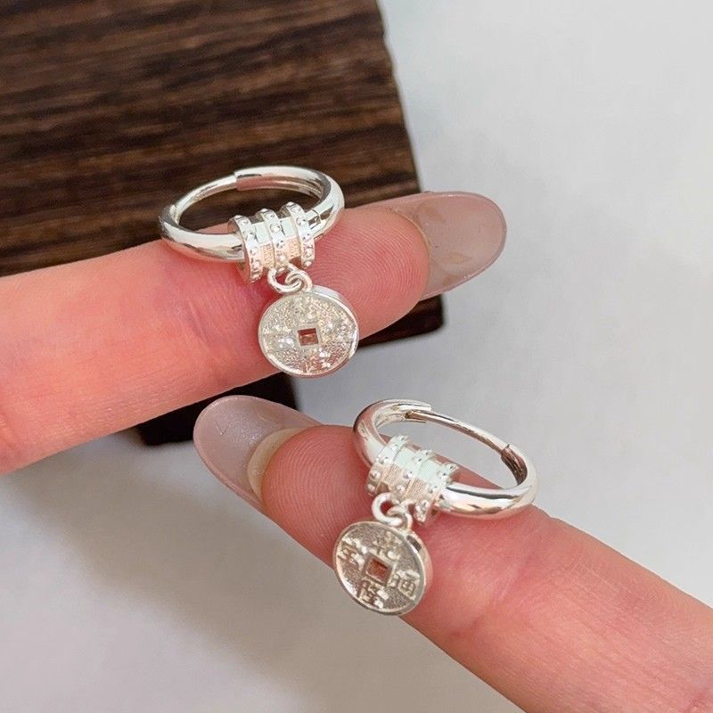Anting-anting liontin koin tembaga gaya Cina baru anting-anting anting wanita s925 perhiasan telinga