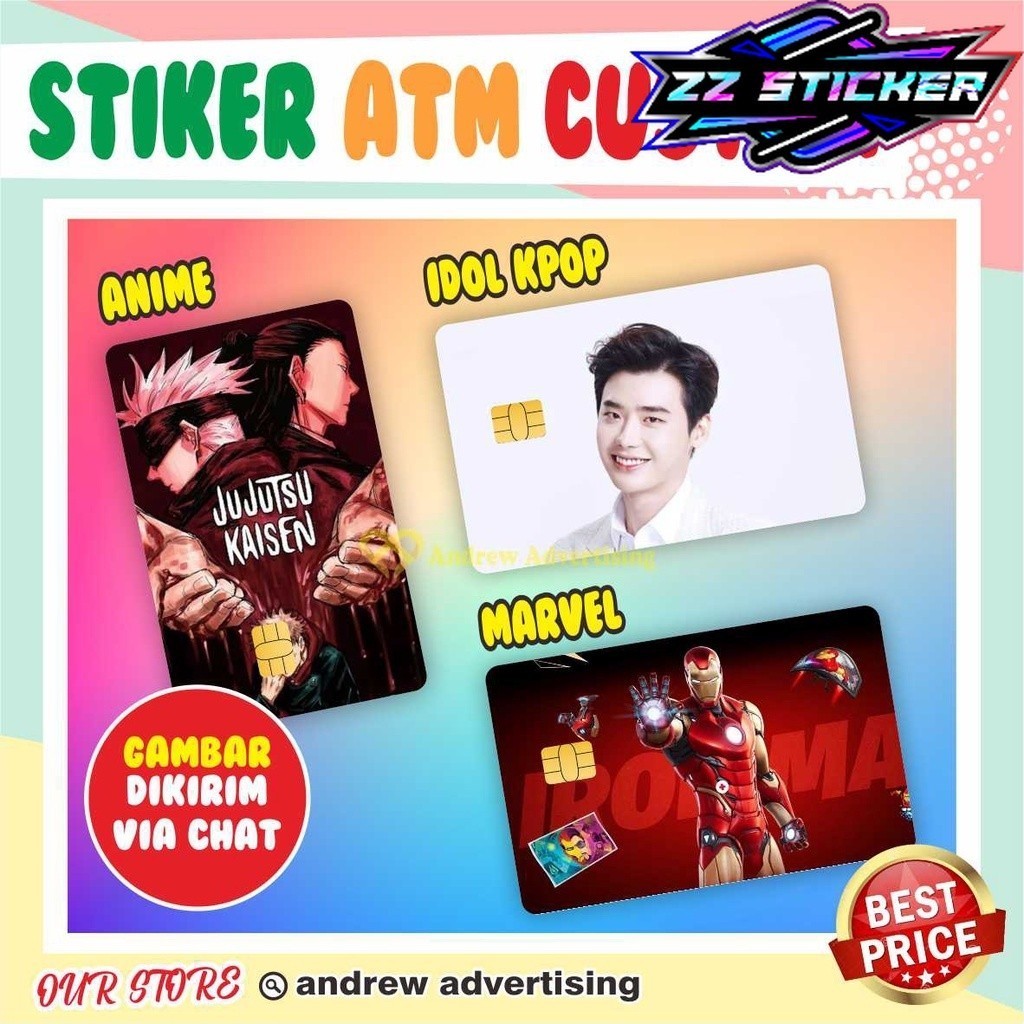 STIKER ATM CUSTOM GAMBAR / KPOP / ANIME / MARVEL / GARSKIN / SKIN KARTU ATM / DEBIT / EMONEY / FLAZZ