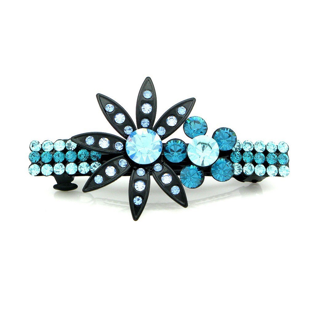 Glamorousky Jepit Rambut Bunga dengan Kristal Biru - Aksesoris Rambut Modern Berkilau untuk Updo, Ga