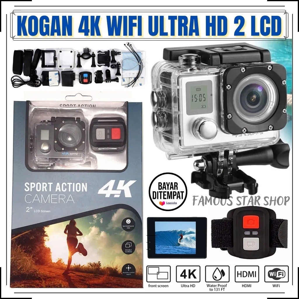 cod promo murah paket diskon% Camera Sportcam 4k 2 LCD Kamera Sport Cam 2 Layar +REMOTE Ultra HD WiF