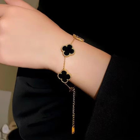 COD Gelang Titanium Clover Bunga Semanggi Empat Daun Gelang Anti Karat Luntur Adjustable Wanita Pria