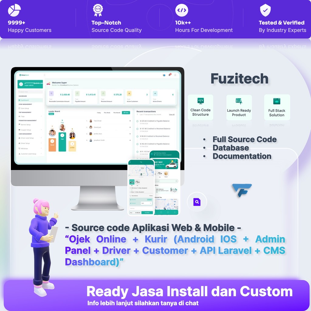 Source Code Aplikasi Ojek Online & Kurir Siap Pakai Android iOS + Admin Panel + Driver & Customer + 