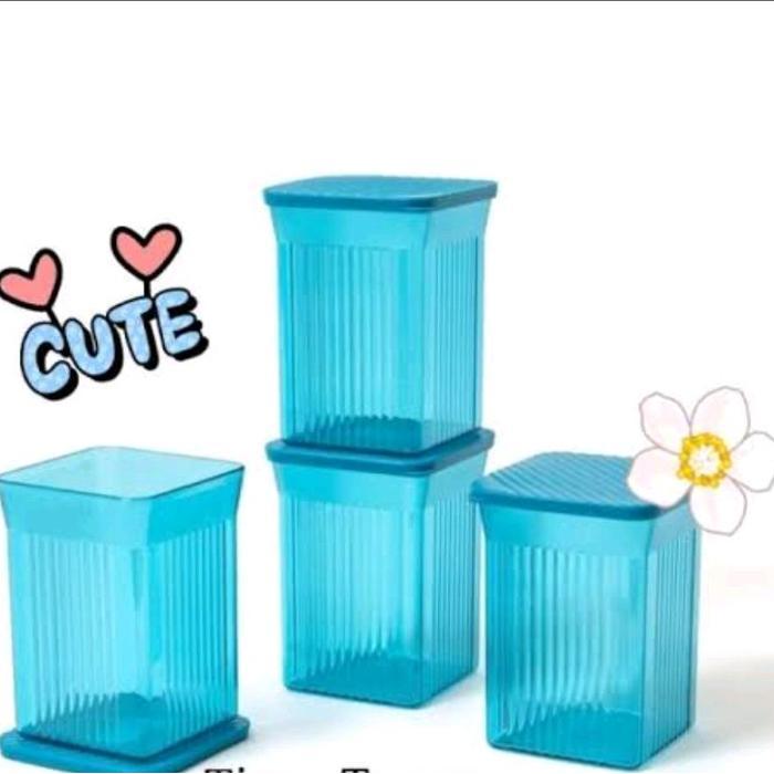 promo Tupperware toples family mate ecer Biru dan ungu - biru 1 set isi 4