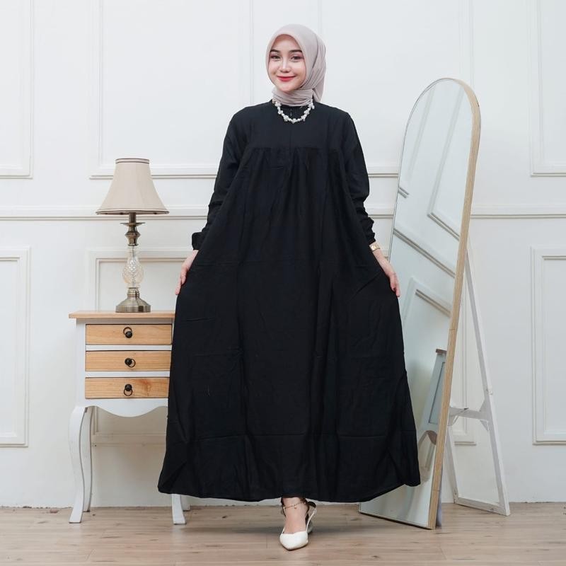 Gamis Inara motif Polos rayon Tebal Resleting Depan Dress Gamis Rayon Twill Jumbo Cantik Muslim Panj