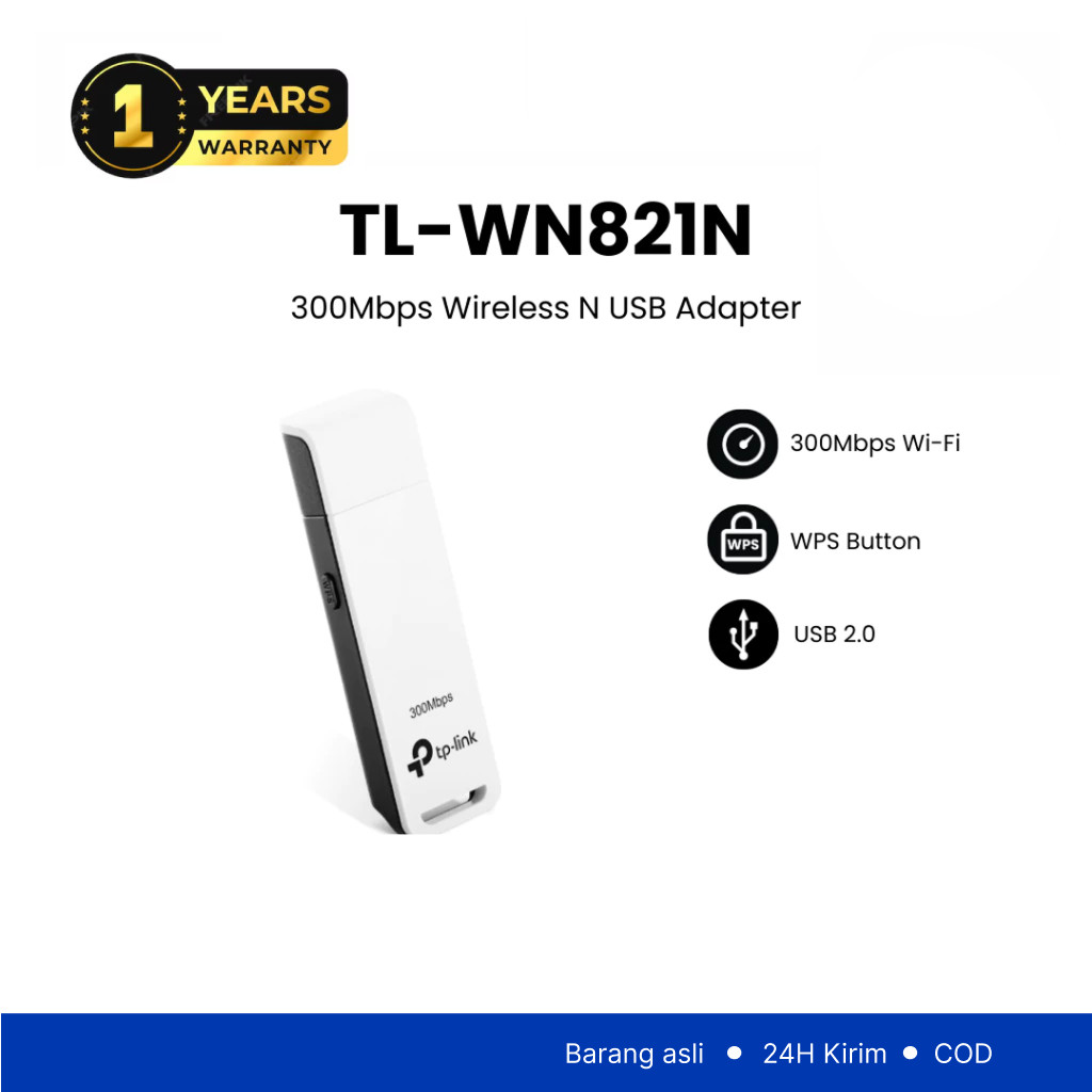 TP-Link TL-WN821N | 300Mbps Wireless N Adapter | WiFi Receiver | Dongle | WPS | PC Laptop Desktop