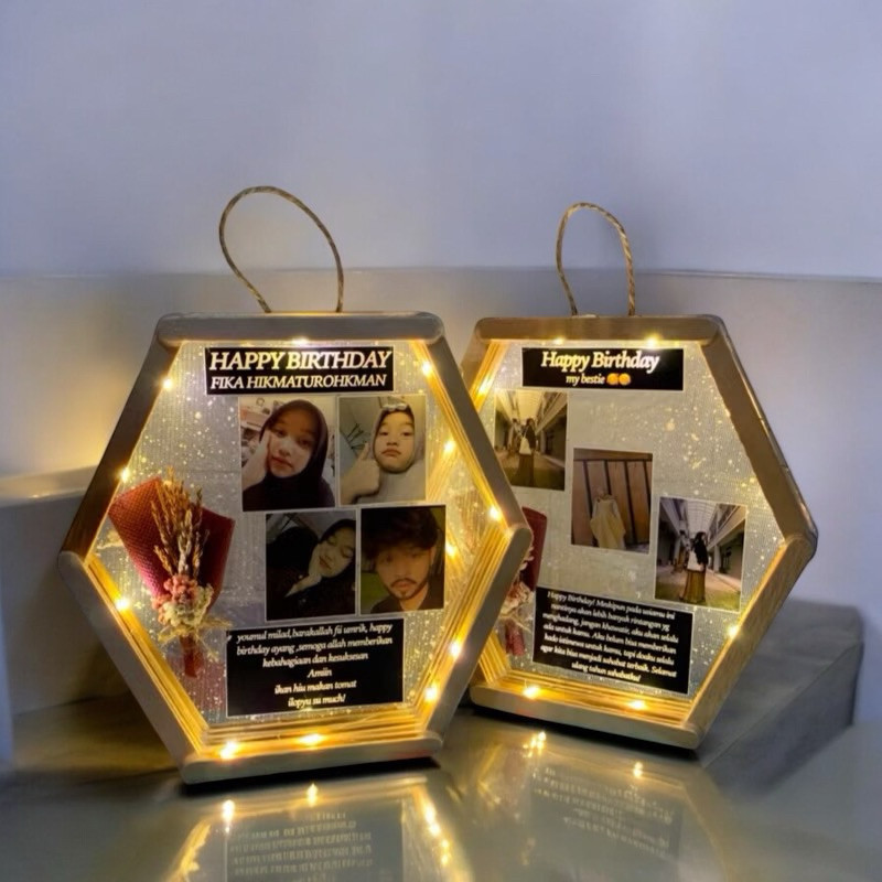 Promo READY STOK Hexa Flower in Frame FREE GIFTBOX + PENUTUP MIKA frame hexagonal hampers+hadiah+kad