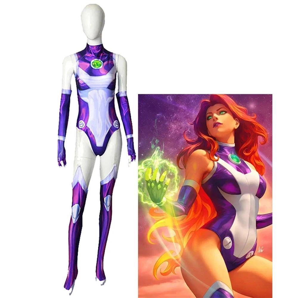 Starfire Superhero Jumpsuit Zentai Bodysuit Halloween Anime Cosplay Costume Sexy Women Carnival Part