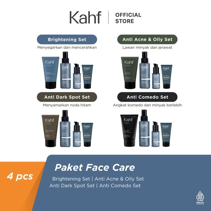 Kahf Paket Face Care Isi 4pcs - Face Wash, Sunscreen, Serum, & Toner
