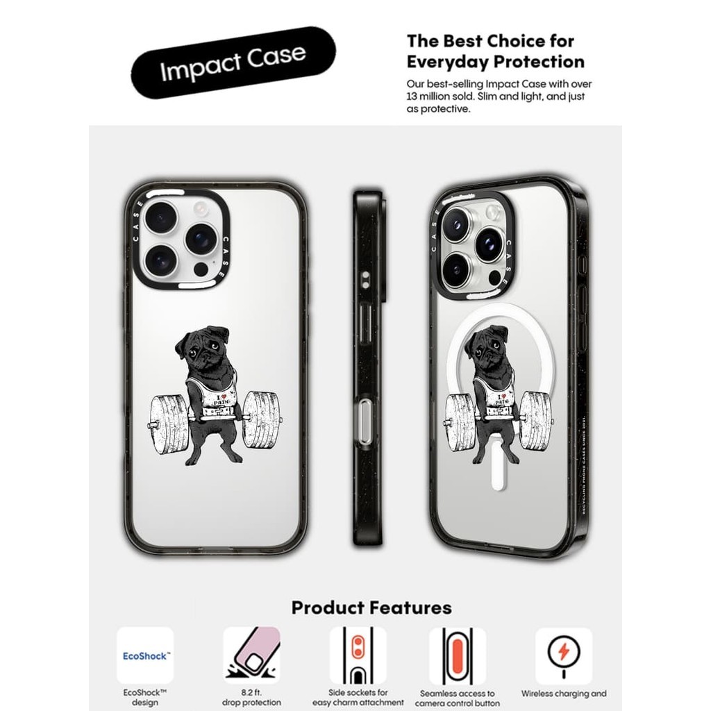 CASECASE X Gym Dog I Love Pain Case Impact Black Clear Hard Magnetic Suction Impact Case Untuk Apple