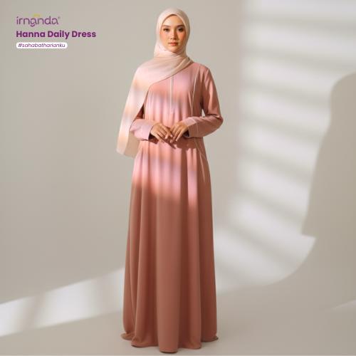 Irnanda Hanna Dress Gamis Basic Polos Wanita Bahan Madeline Simple Kantong Wudhu Busui Friendly