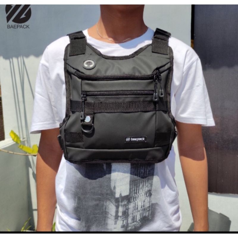 BAEPACK - Pelindung Dada Polos Hitam Olahraga Sepeda Hiking Kerja Ojol Grab Ngojek Premium Bahan Bim