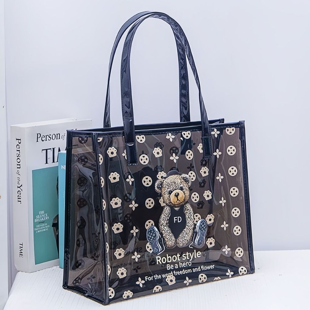 Tas tangan tahan air PVC transparan tas jelly siswa tas kapasitas besar