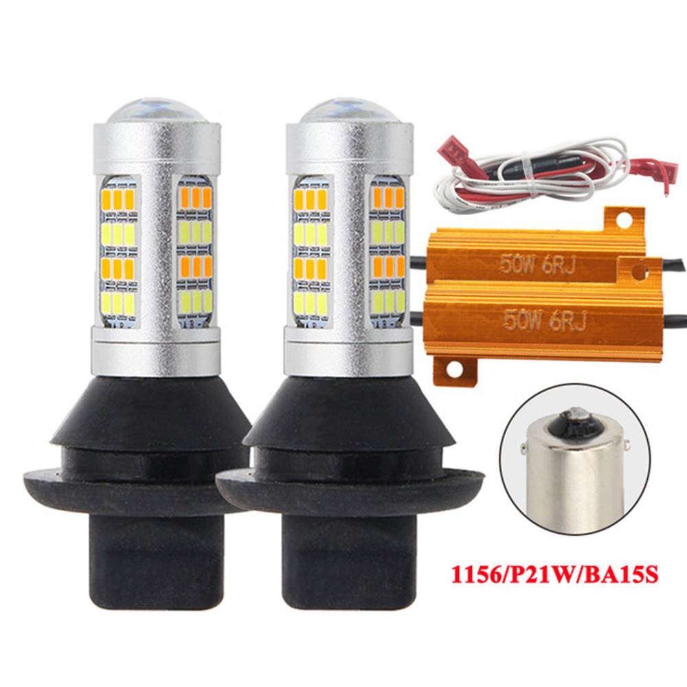 P21W Ba15s BAU15S PY21W 7440 W21W WY21W T20 1156 42Led Daytime Running Light+Turn Signal Dual Mode D