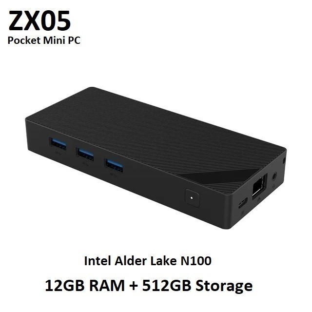ZX05 Pocket Mini PC - Intel Alder Lake N100 - LPDDR5 12GB RAM SSD 512GB ROM