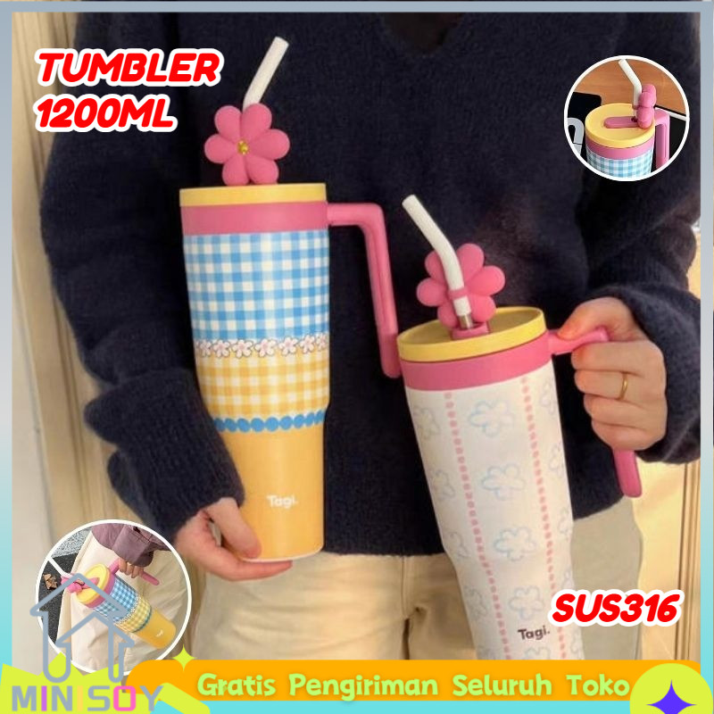 [COD] 1200ml Tumblr Stainless Premium Handle Tumbler Aesthetic 316 Stainless Tumbler Cute Lucu Tahan