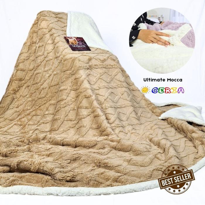 Selimut Bulu Domba Lembut Tebal 2Lapis Ultimate 180x200cm Coklat Tua - MOCCA*