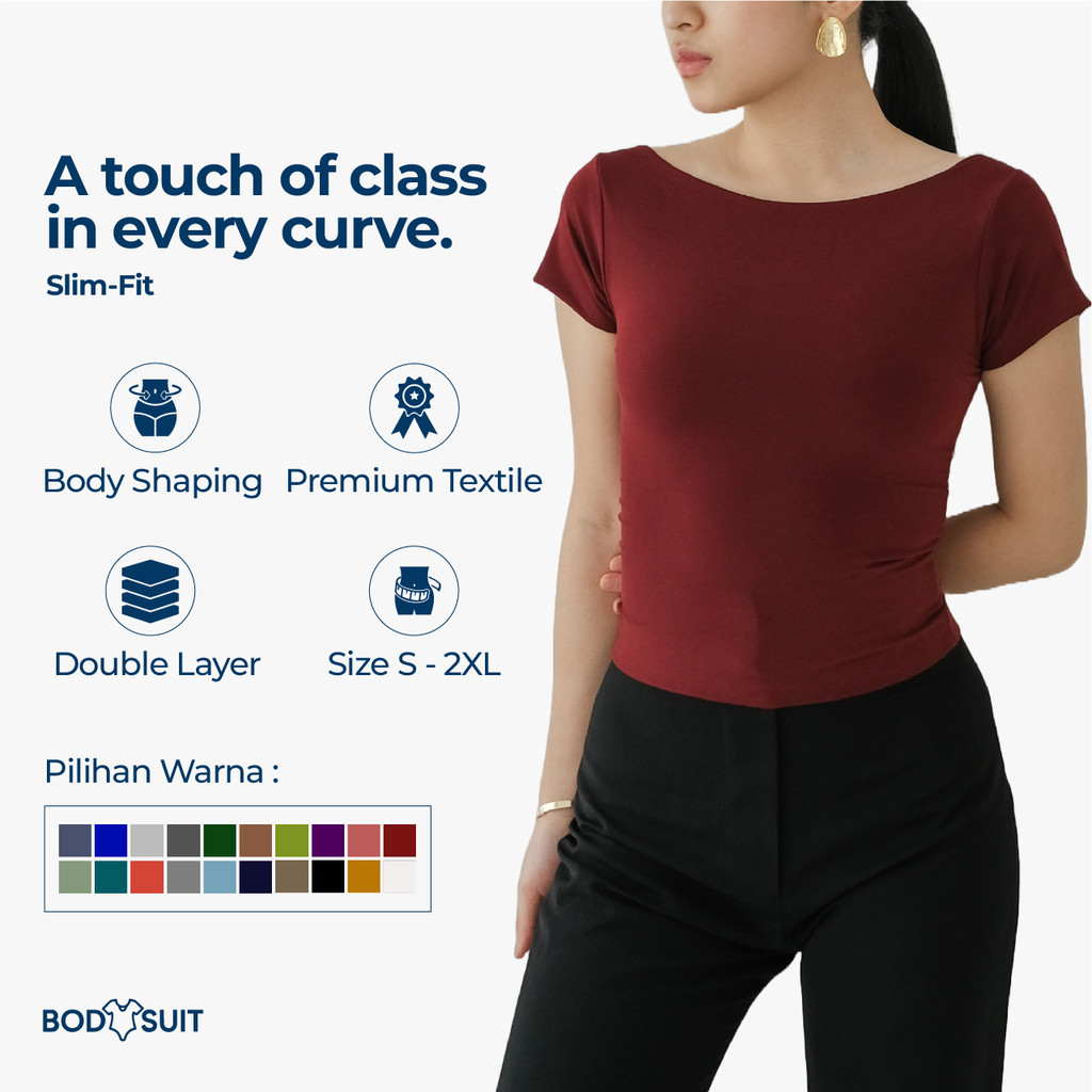 BODYSUIT Estela Atasan Spandek Bodycon Wanita Boatneck