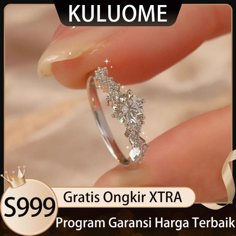 KULUOME Cincin Berlian Imitasi Galaxy Moissanite 1 Karat Cincin Pernikahan Emas Mawar 18K Emas Putih