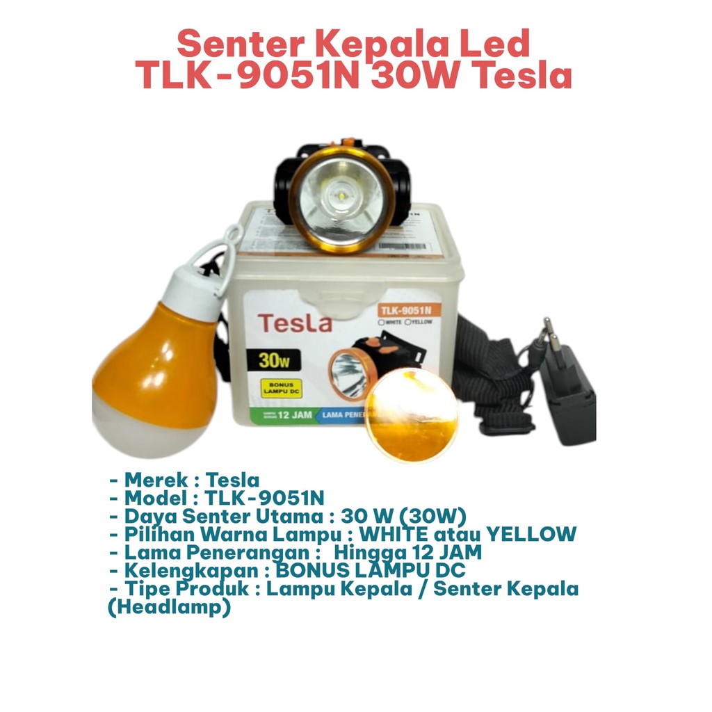 Senter Kepala Tesla 30 Watt TLK 9051N - Headlamp Rechargeable Pro