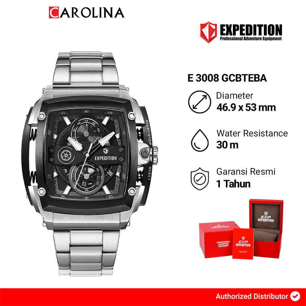 Jam Tangan Pria Expedition Exp Chronograph E 3008 GCBTEBA Black Dial Silver Stainless Steel Strap