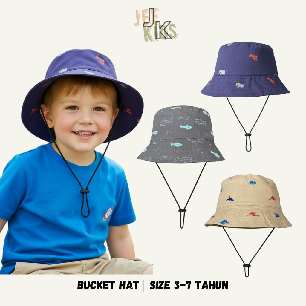 Jeekids Topi Bucket Hat Anak Motif Lucu dengan Tali Pengaman Topi Anak Cewek Cowok 3-7 Tahun