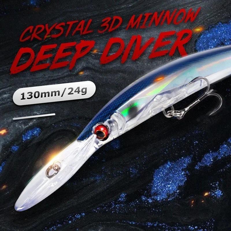 Deep ver Minnow Sinking Fishing Lure Wobblers 130mm 24g Crystal 3D Hard Bait Megabass Cranbait Japan