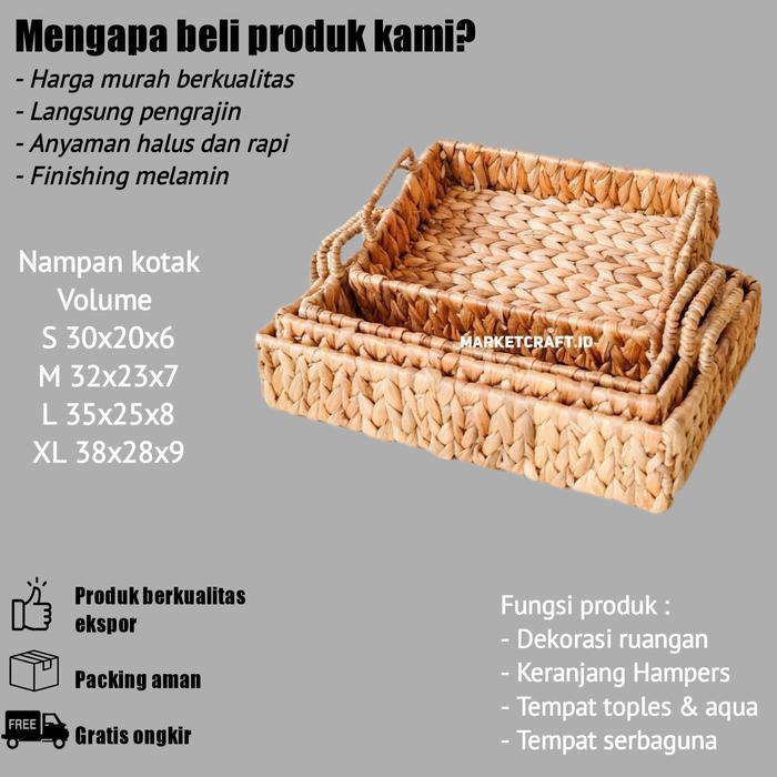 Nampan Anyaman/Baki/Tray Keranjang Kotak Enceng Gondok/Tempat minum - XL Ptomo
