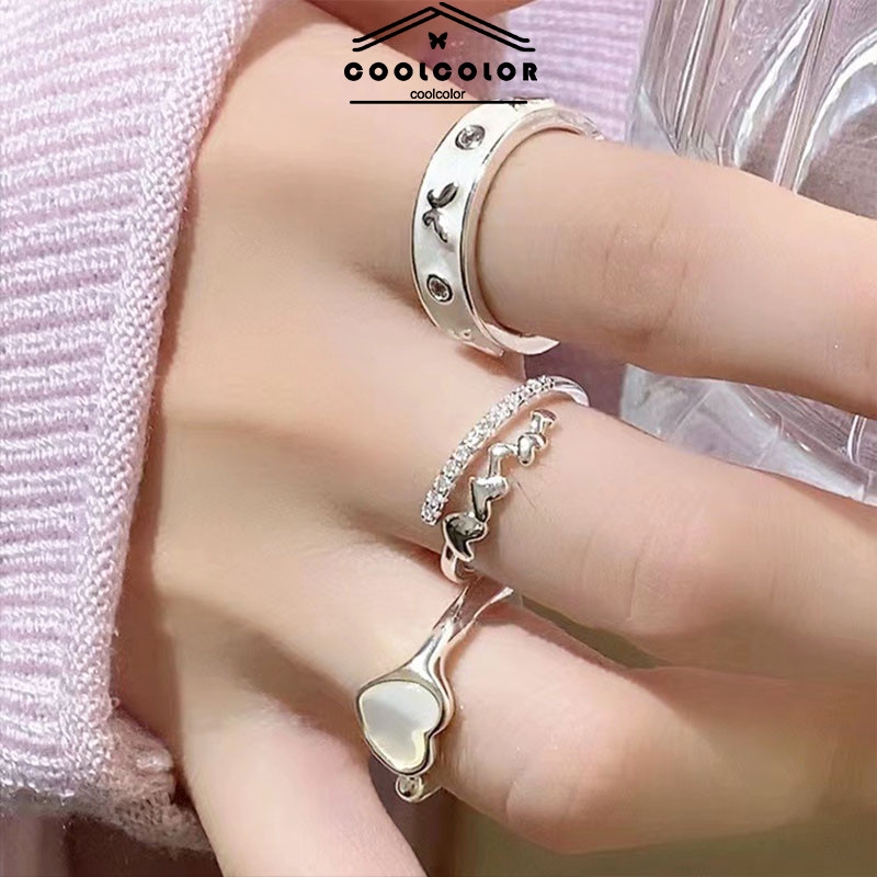 COD 3Pcs/Set Cincin Mata Kucing Cincin Kupu-kupu Cincin Hati Korea Temperament CIncin Korea Wanita-C