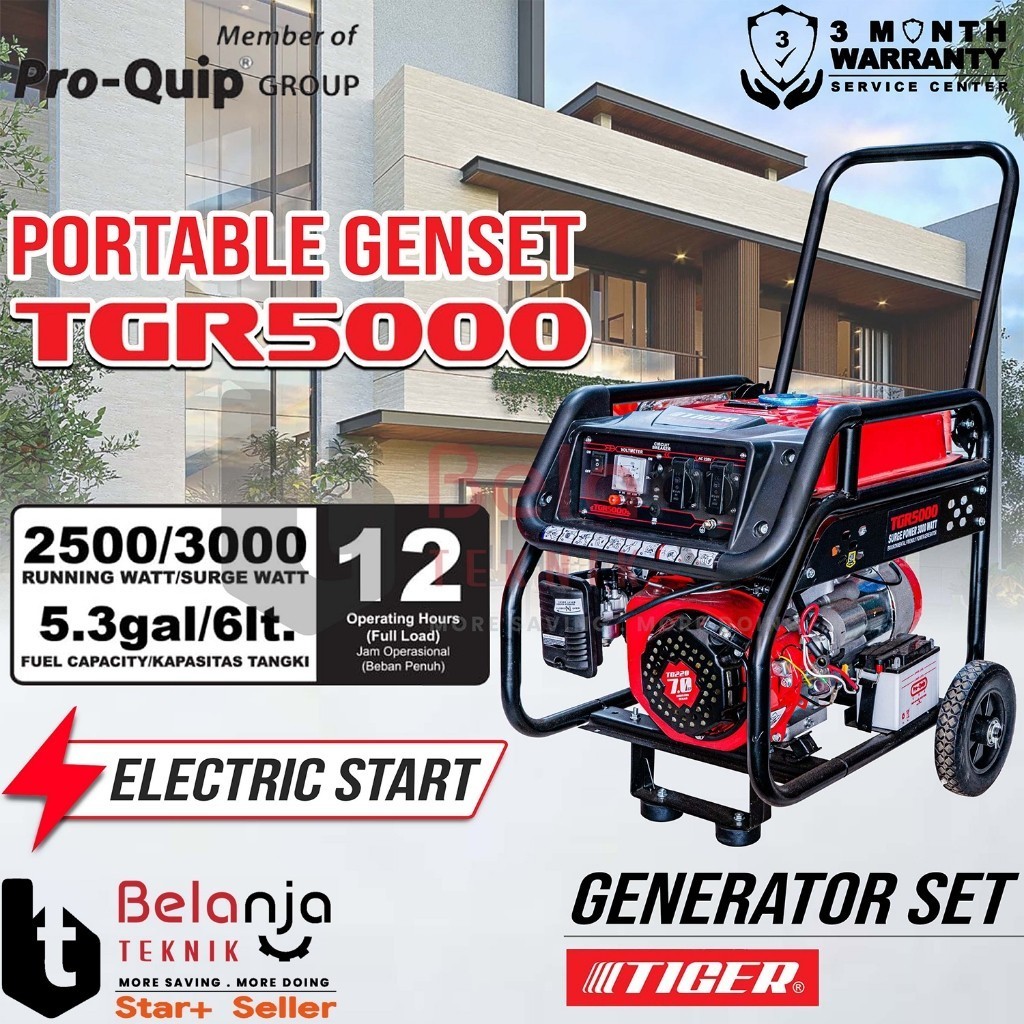 Mesin Generator Tiger TGR 5000 Genset Bensin 2500 Watt TGR5000 Genset Recoil Starter