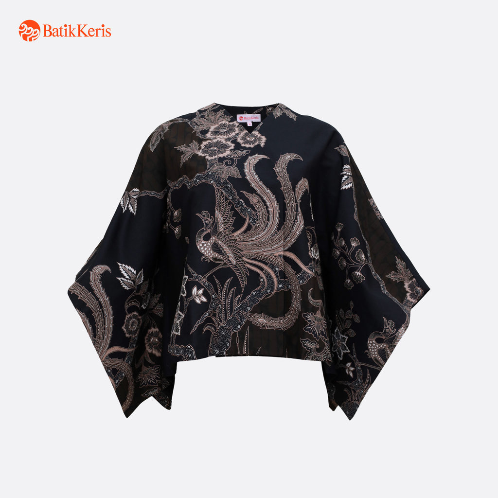 Batik Keris Outer Batik Kelelawar leher V Kc Depan Motif Keris Gita Kayana - Black Olive