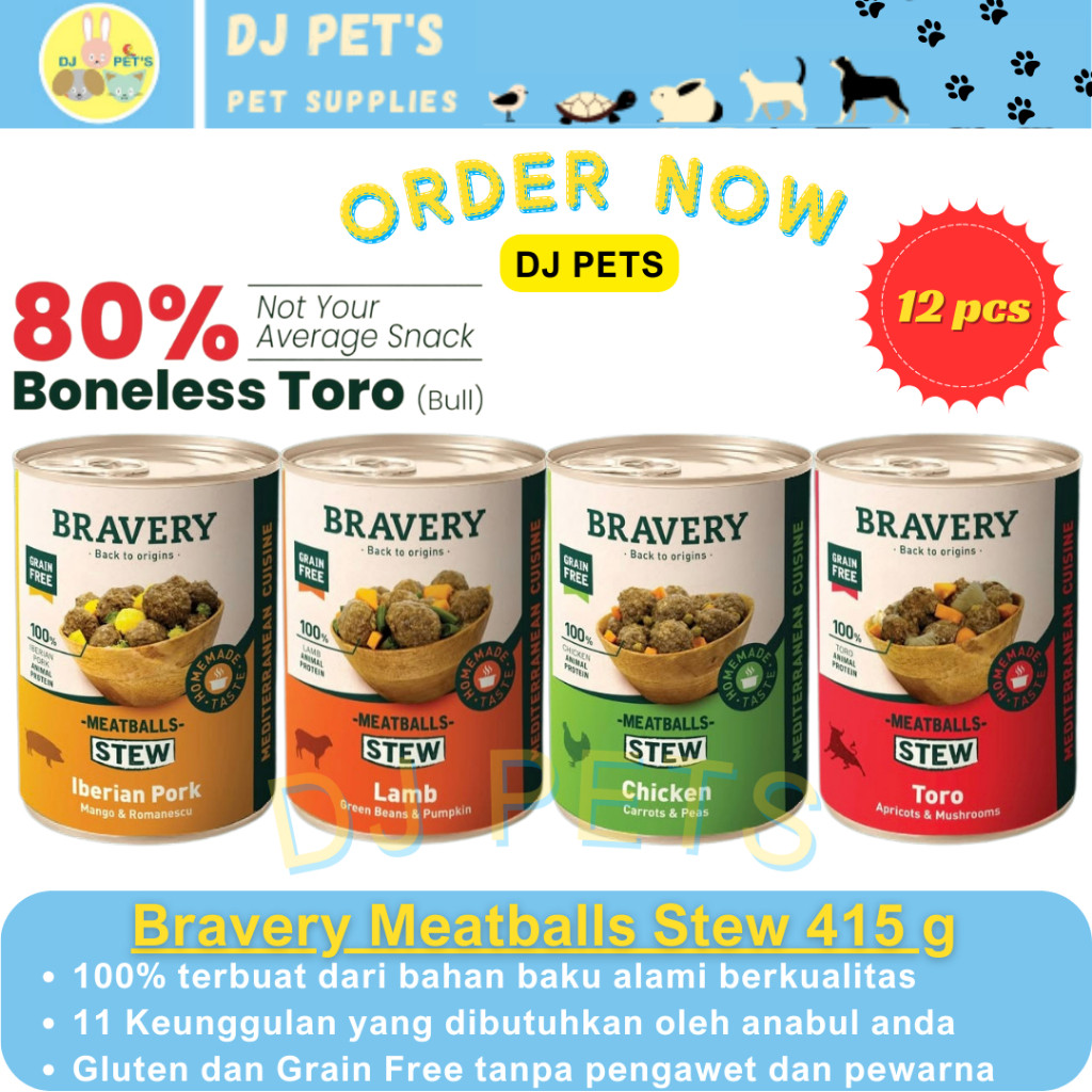 Grosir Bravery Dog Wet Food Meatballs Stew 415 gr 12 kaleng Makanan basah anjing super premium