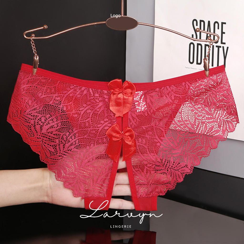 [ LARVYN LINGERIE ] Celana Dalam Wanita Sexy Transparan Renda CD Open Crotch Gstring