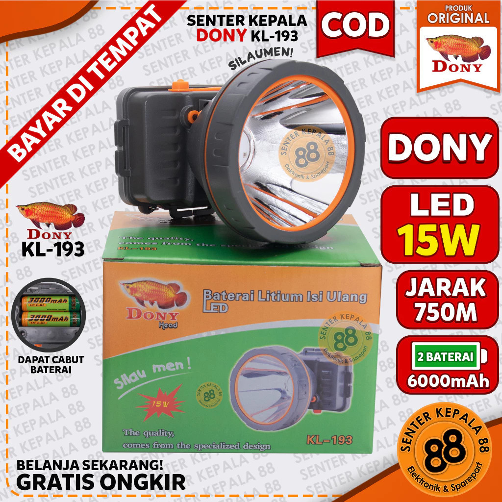 DONY Senter Kepala Lampu Kepala LED Bisa Ganti Copot Baterai Batre KL 193