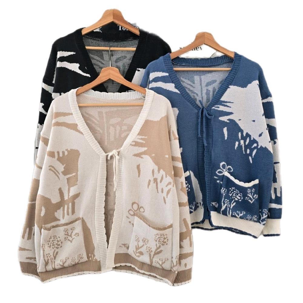 CELINA CARDI OUTER KNITWEAR WANITA MOTIF ABSTRAK Atasan Panjang Casual Cardigan dengan Desain Unik d