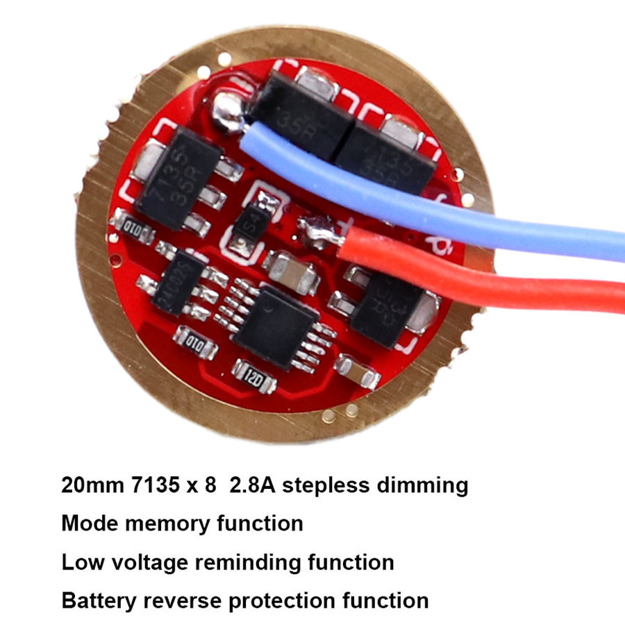 20mm Stepless mming AMC7135x8 2.8A Driver circuit board with mode memory for XHP50.2 T6 L2 SST40 186