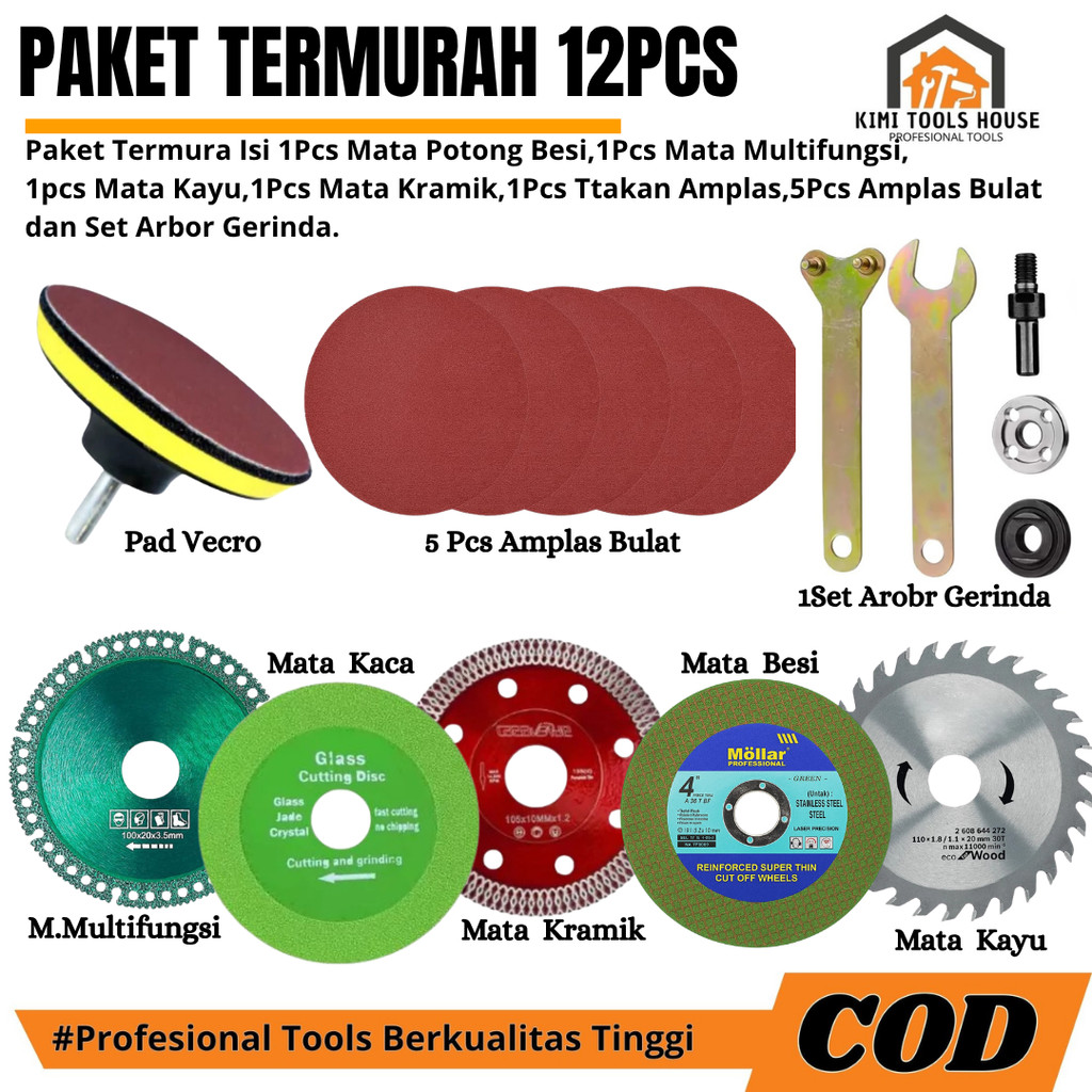 Termurah Paket 12 Pcs Mata Gerinda Potong Kayu Keramik Besi Amplas Poles Asah Amplas Mata Grinda 4 I